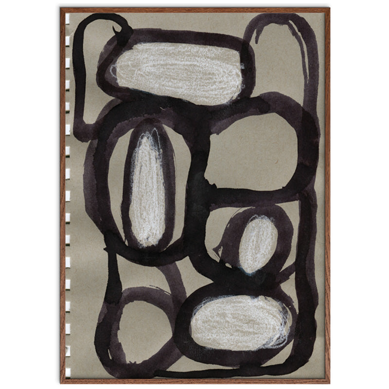 Abstract on Grey kunstplakat i dark oak ramme – af Mette Handberg