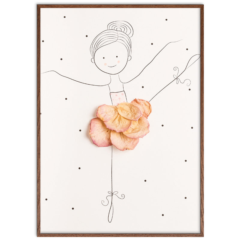  Ballerina Alba Rose kunstplakat med dark oak ramme