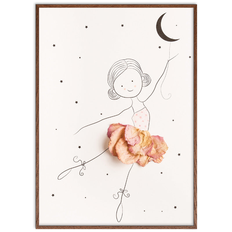 Ballerina Ella Rose kunstplakat med dark oak ramme