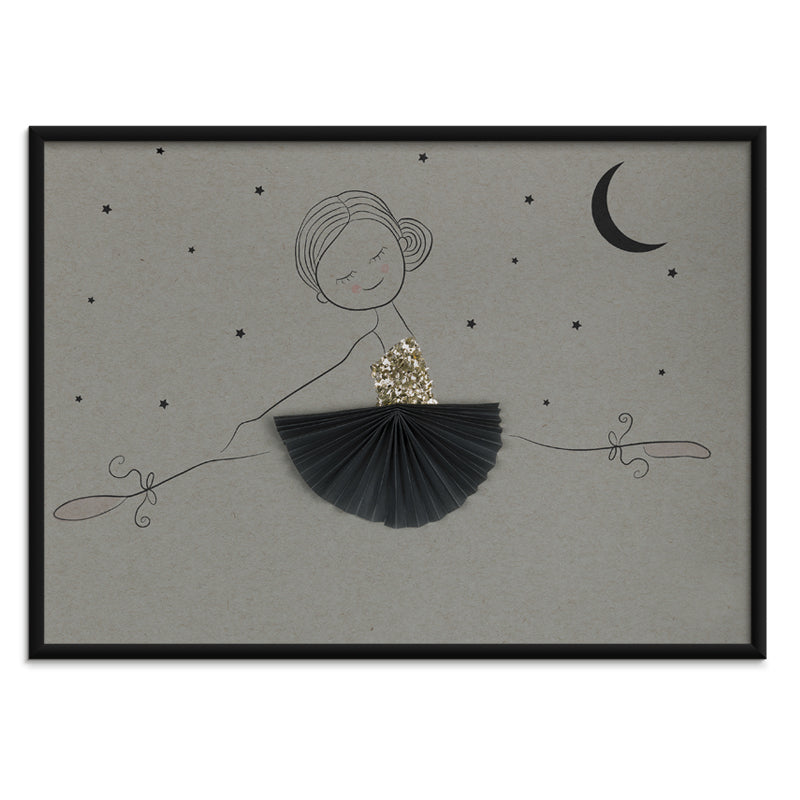Ballerina Amelie Plisse kunstplakat med sort aluminiumsramme