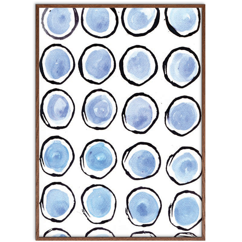 Blue Circles kunstplakat i dark oak ramme – af Mette Handberg