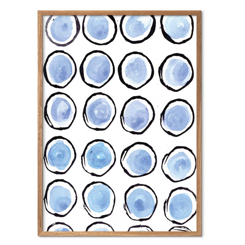 Blue Circles kunstplakat i egeramme – af Mette Handberg