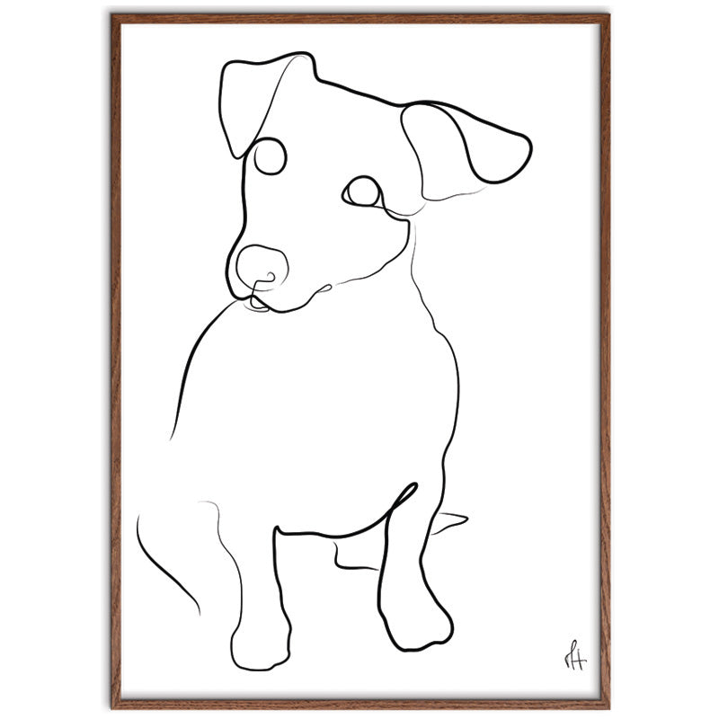 Chien kunstplakat med dark oak ramme