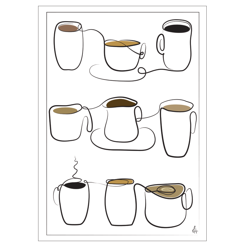 Kaffekop stregtegning kunstplakat af Mette Handberg