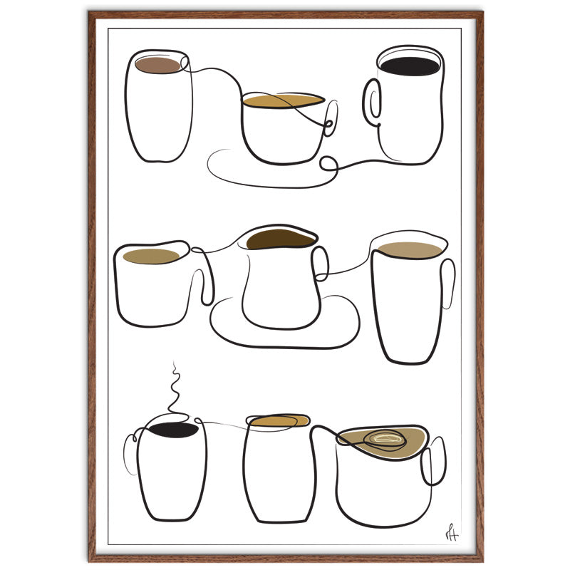 Kaffekop kunstplakat med dark oak ramme