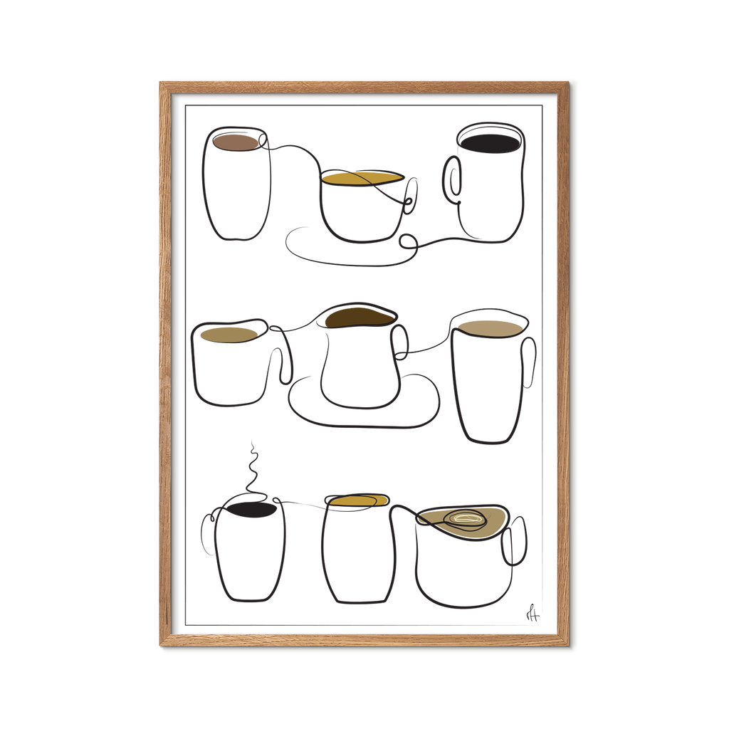 Kaffekop kunstplakat med egeramme