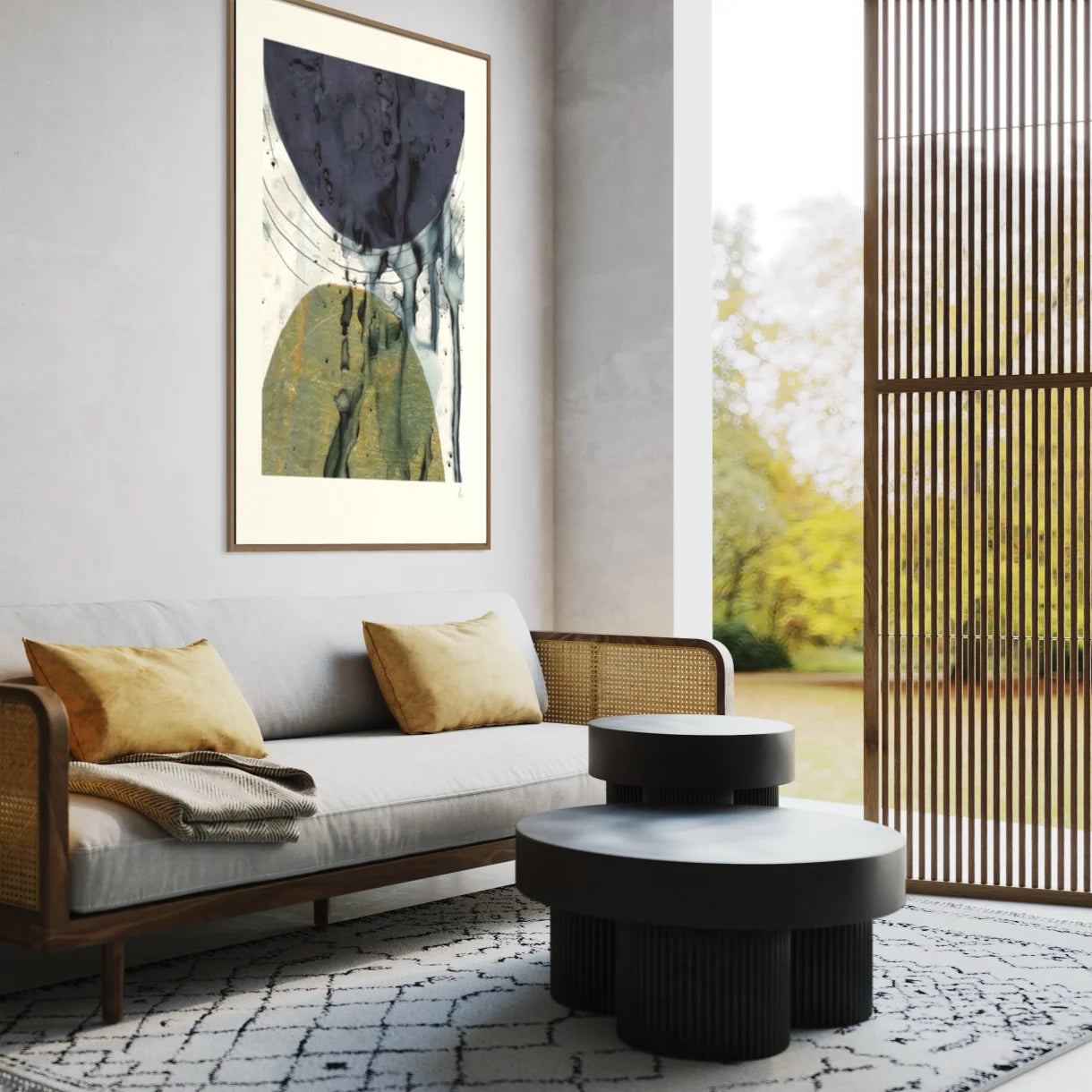 Golden Abstract kunstplakat – interiørstyling af Mette Handberg