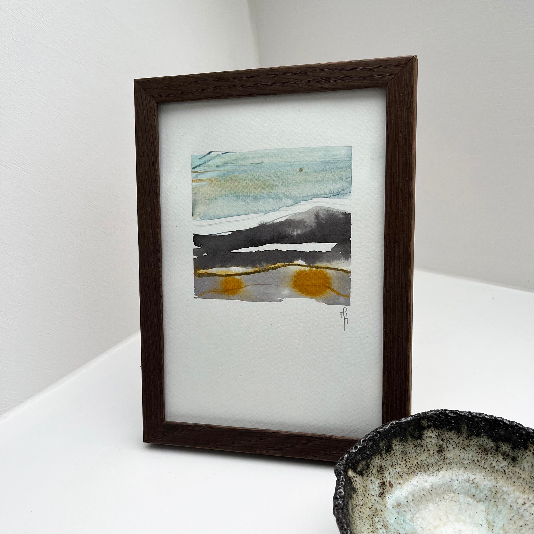 Golden Sky A5 – originalt maleri af Mette Handberg, abstrakt gylden himmel