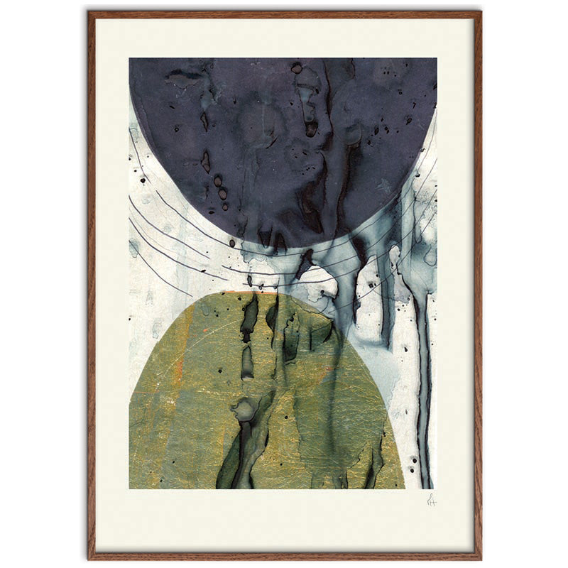 Golden Abstract kunstplakat i dark oak ramme – af Mette Handberg