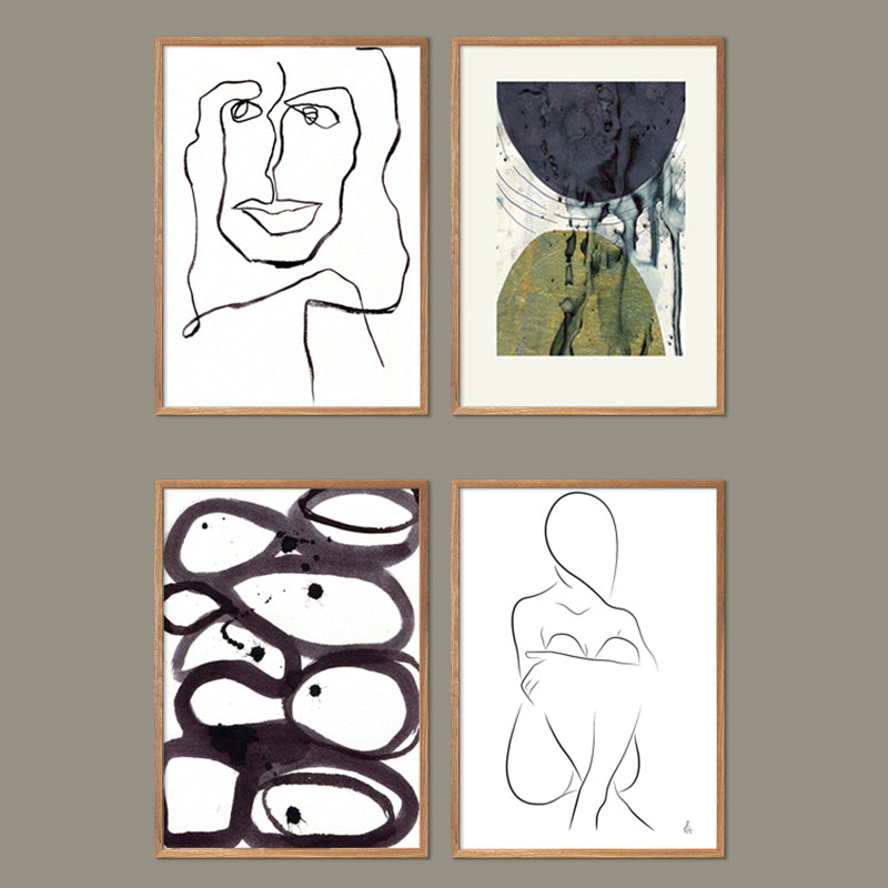 Kunstkort No. 1 – sæt med 4 kunstkort af Mette Handberg, abstrakte motiver, naturmotiver og stregtegninger