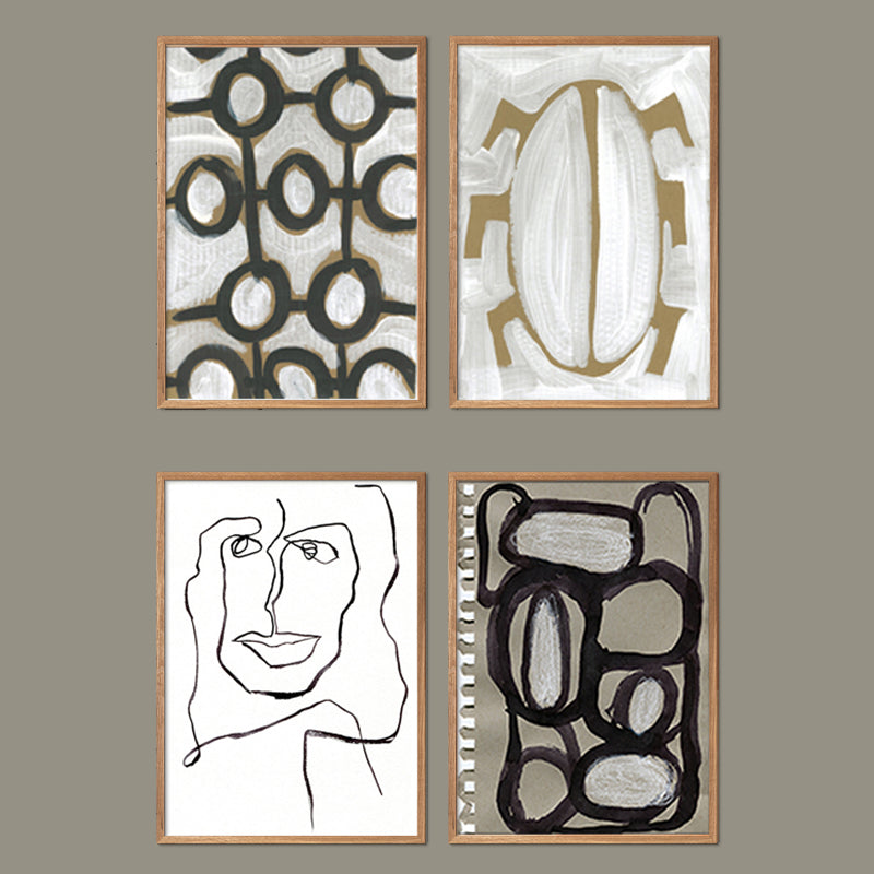 Kunstkort No. 2 – sæt med 4 kunstkort af Mette Handberg, abstrakte motiver, naturmotiver og en stregtegning