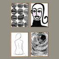 Kunstkort No. 3 – sæt med 4 kunstkort af Mette Handberg, abstrakte motiver, naturmotiver og en stregtegning