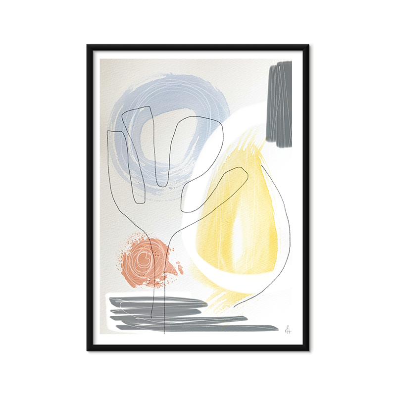 Light Abstract kunstplakat i sort aluminiumsramme