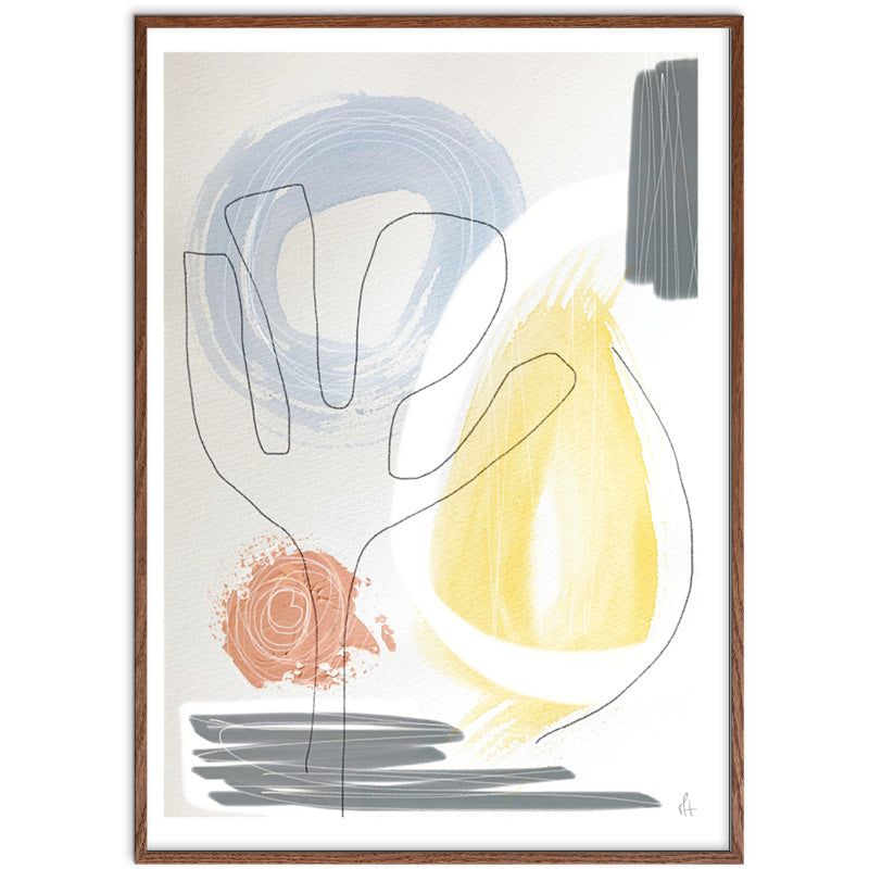 Light Abstract kunstplakat i dark oak ramme