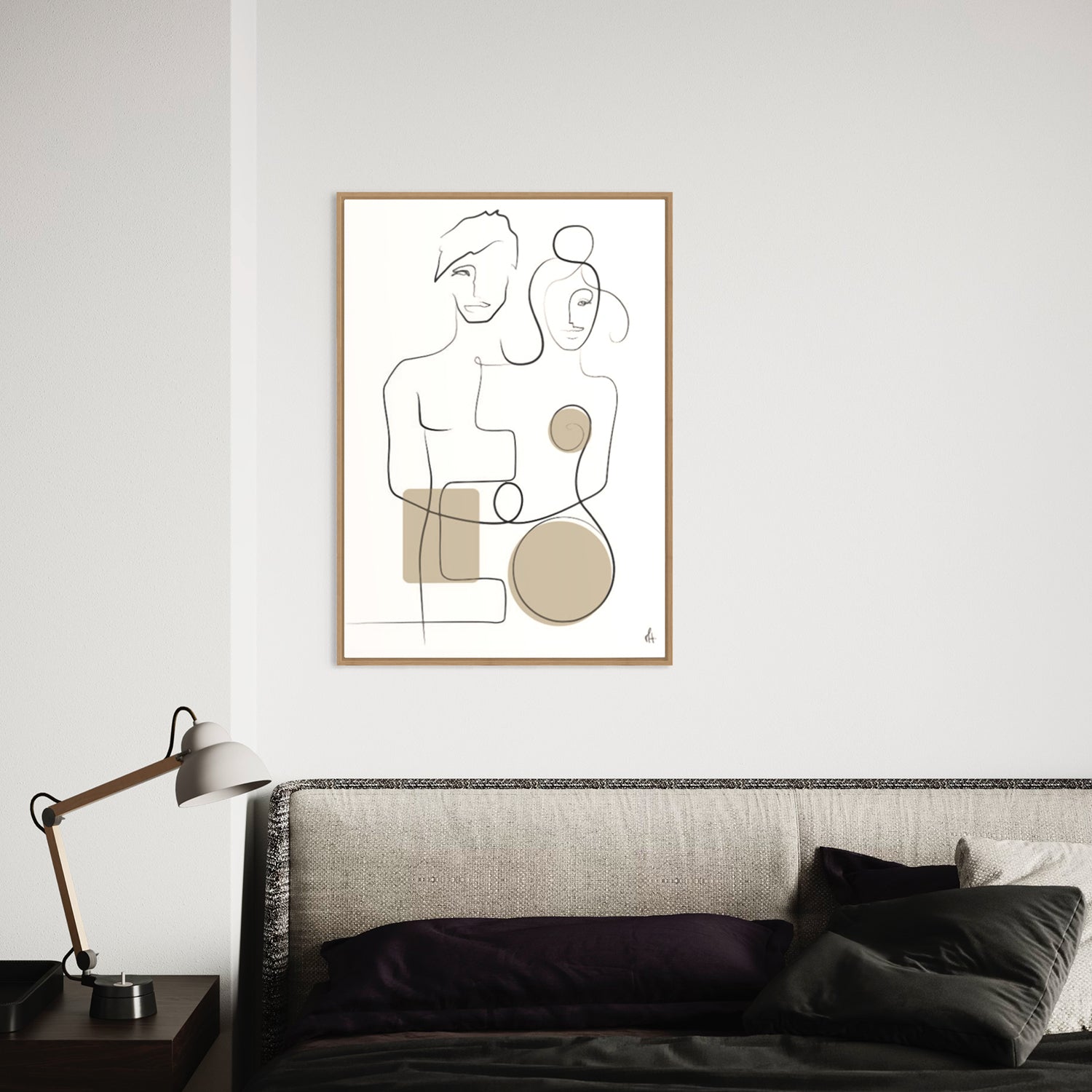 Lovers kunstplakat i soveværelse interiør