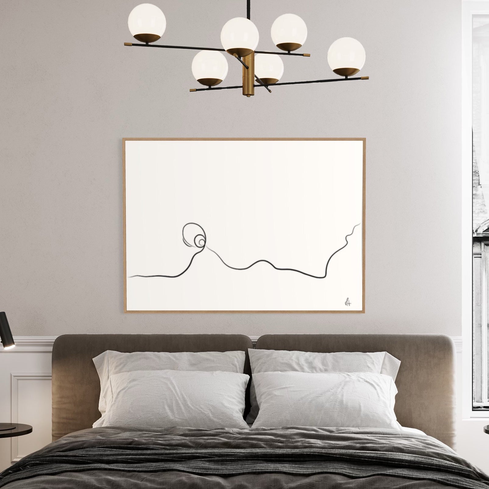  Lying Silhouette kunstplakat i soveværelse