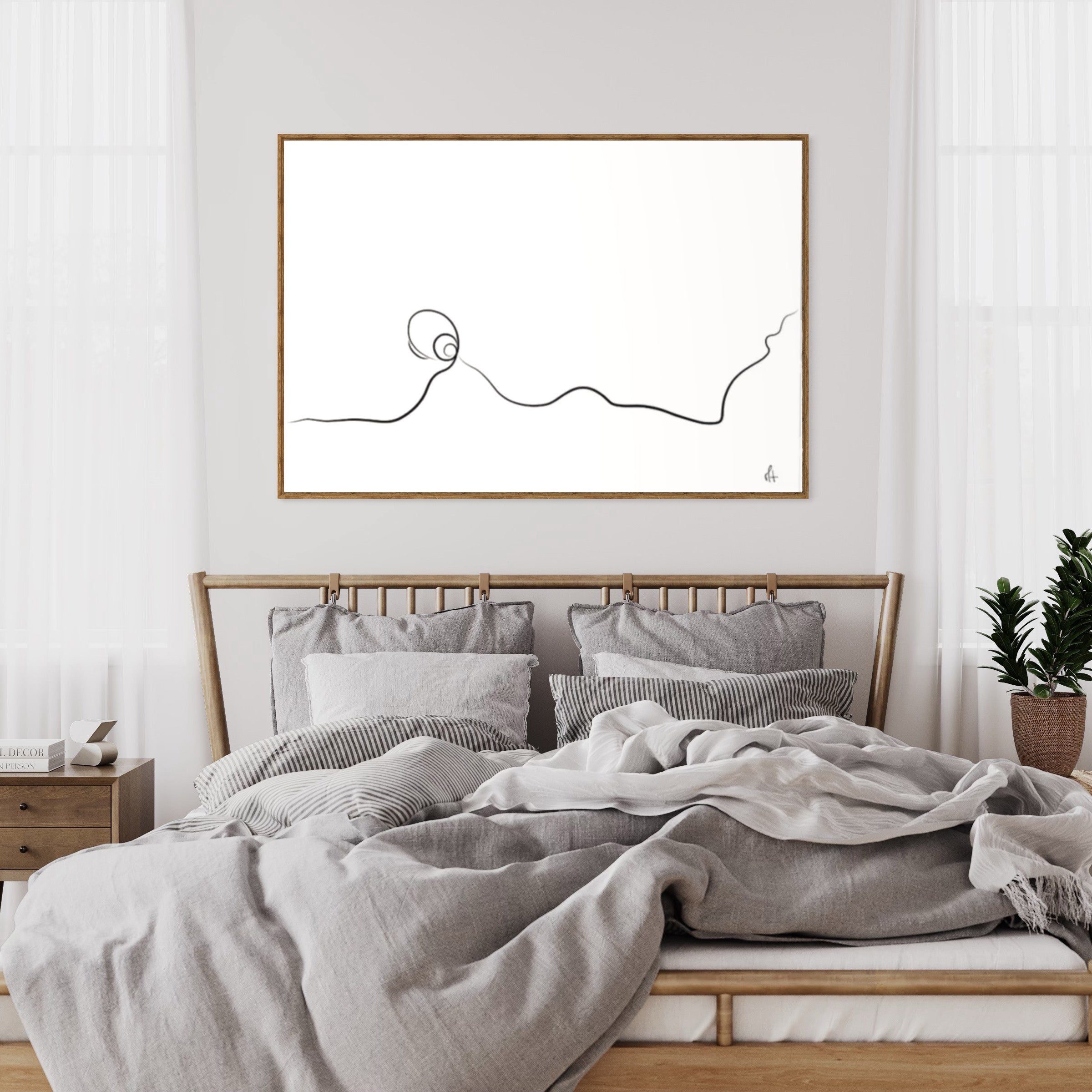  Lying Silhouette kunstplakat i soveværelse
