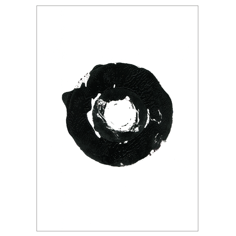 New Circle – abstrakt kunstplakat af Mette Handberg, cirkulært mønster på hvid baggrund