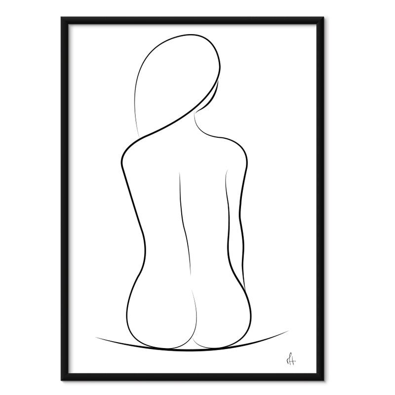 One Line Silhouette kunstplakat i sort aluminiumsramme