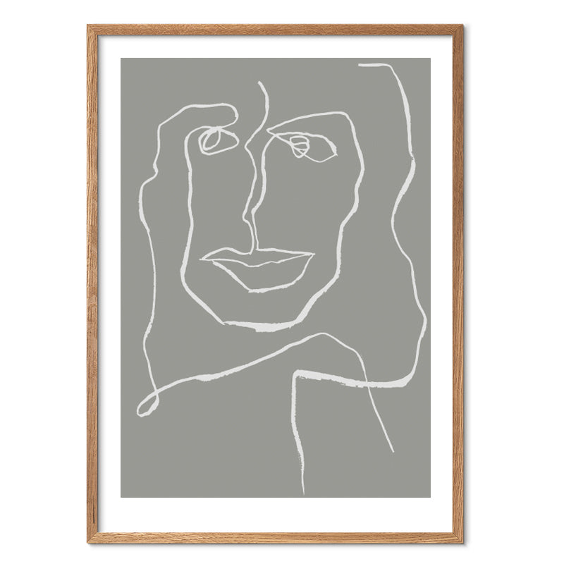 One Line Female Grey kunstplakat i egeramme – Limited Edition af Mette Handberg