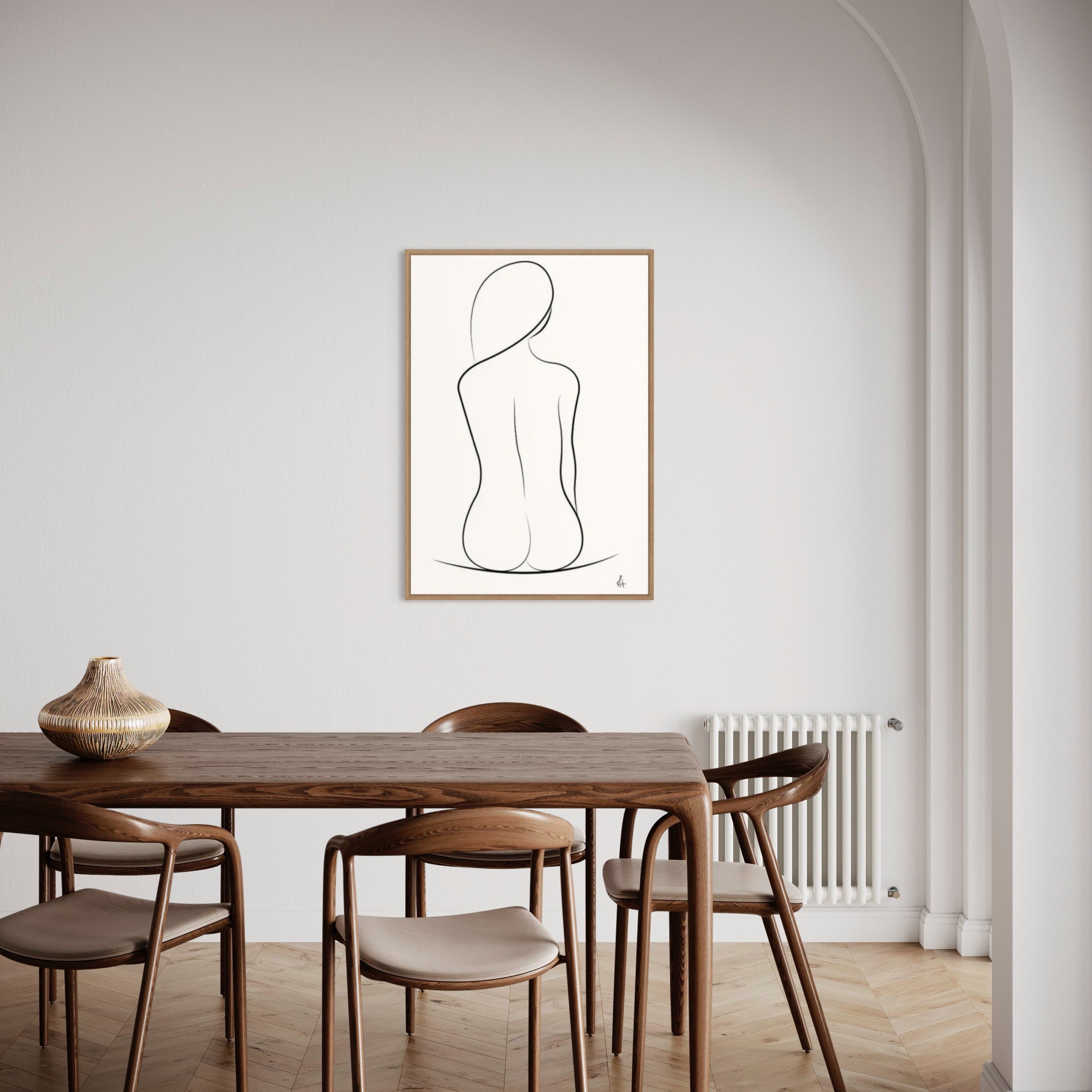 One Line Silhouette kunstplakat i spisestuen