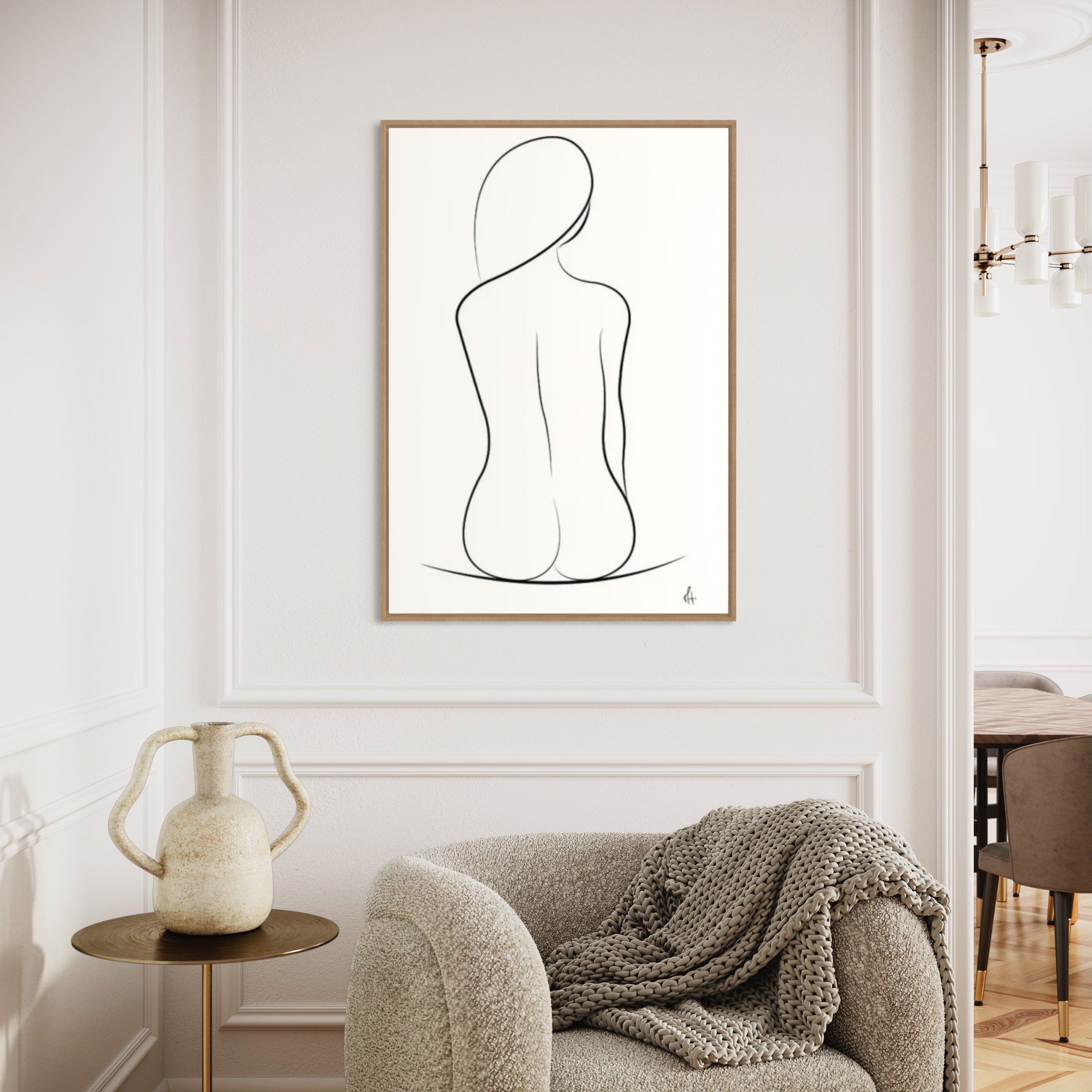 One Line Silhouette kunstplakat i stuen