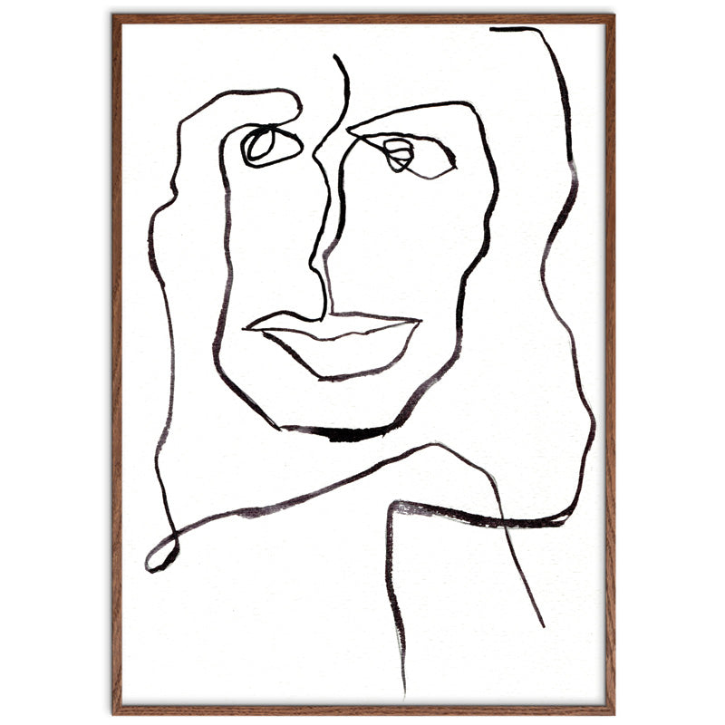 One Line Female kunstplakat af Mette Handberg i mørk egeramme