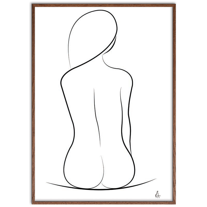 One Line Silhouette kunstplakat i mørk egeramme