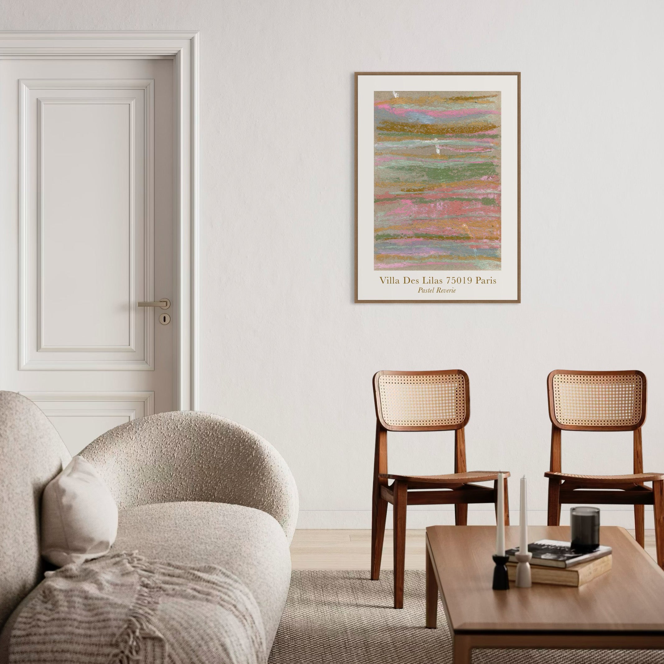 Pastel Reverie kunstplakat ved sofa