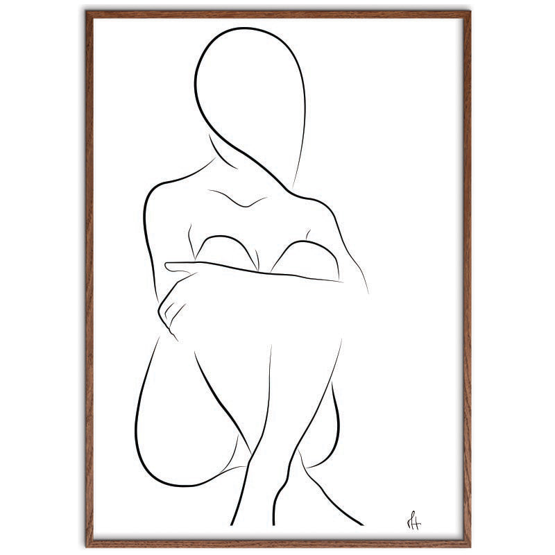 Sitting Silhouette kunstplakat i mørk egeramme