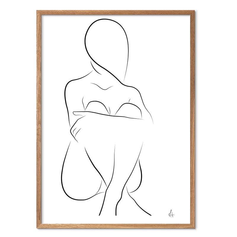 Sitting Silhouette kunstplakat i egeramme