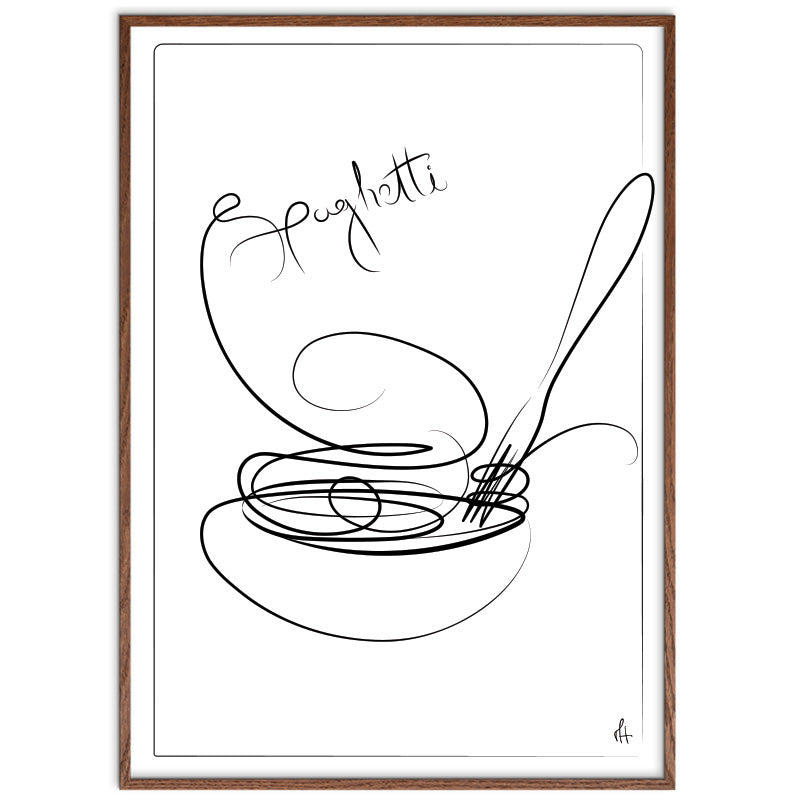  Spaghetti kunstplakat af Mette Handberg i mørk egeramme