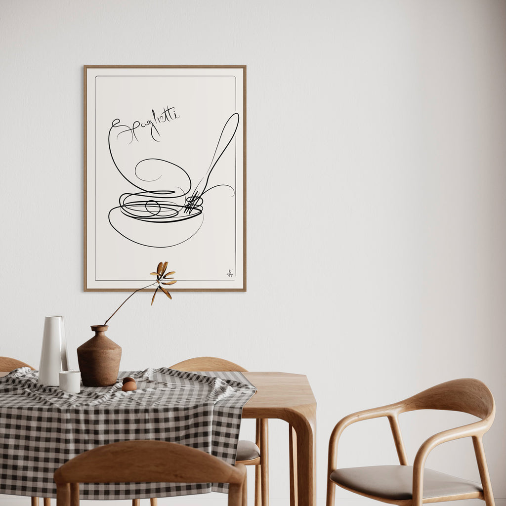  Spaghetti kunstplakat af Mette Handberg i spisestuen