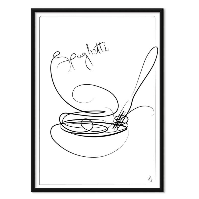  Spaghetti kunstplakat i sort aluminiumsramme