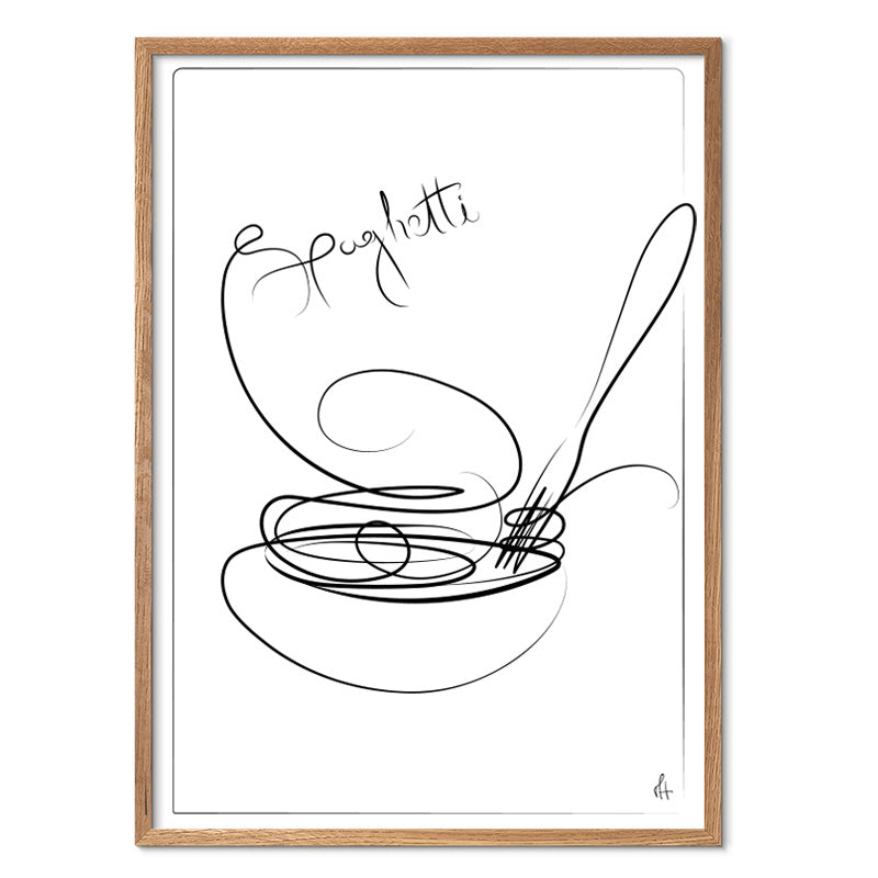  Spaghetti kunstplakat af Mette Handberg i egeramme