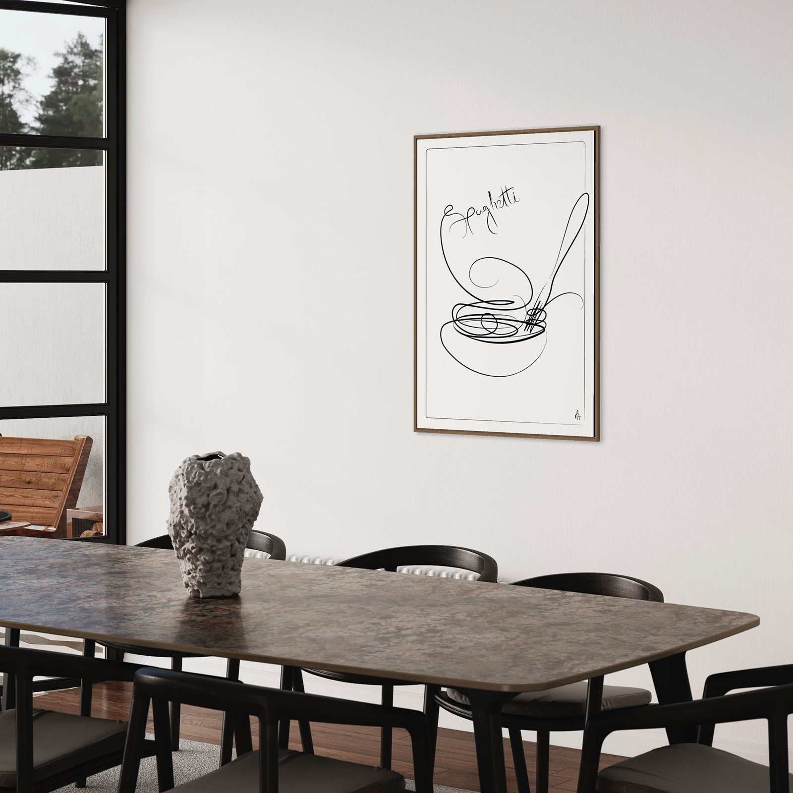  Spaghetti kunstplakat ved spisebordet