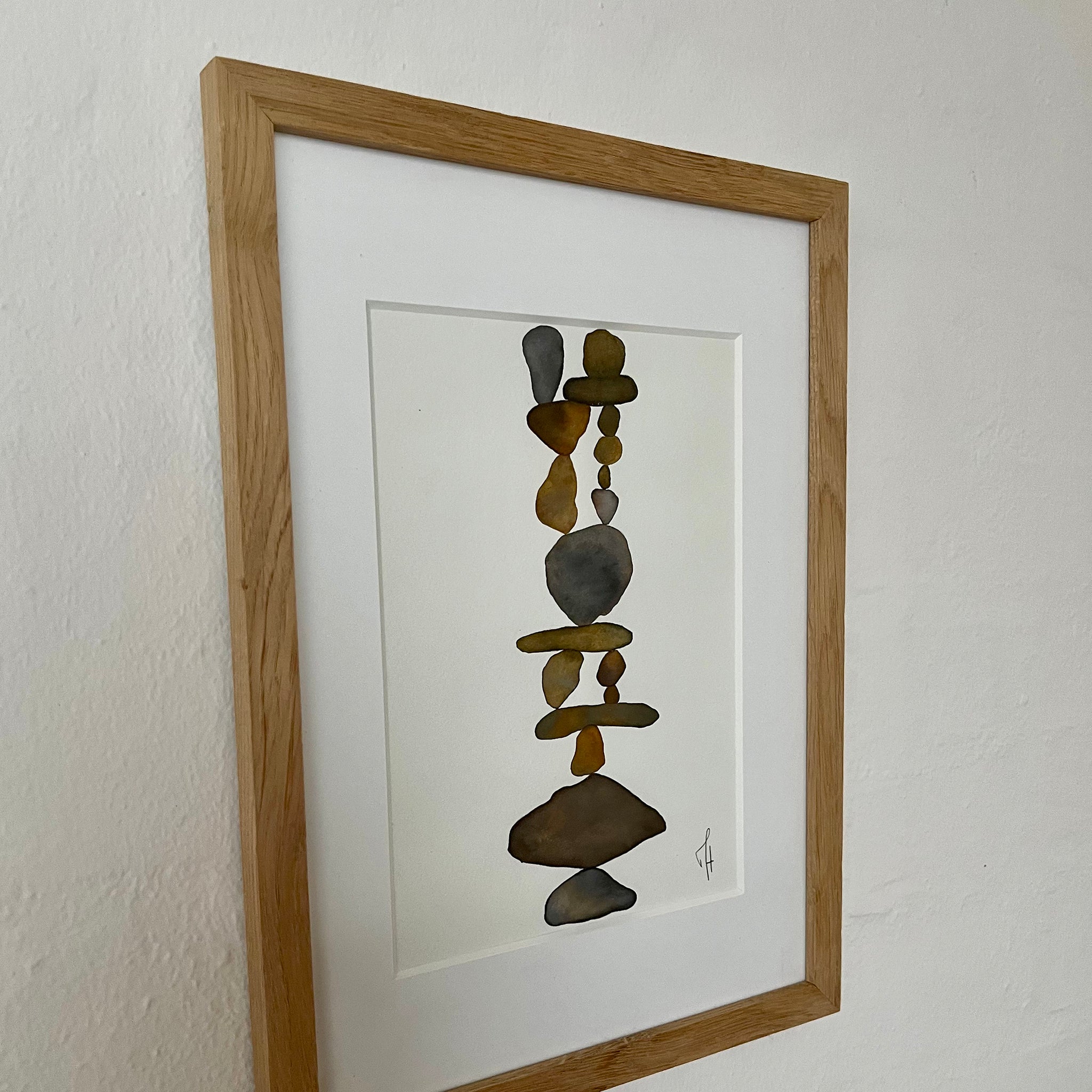 Stacked Stones – originalt maleri af Mette Handberg, nordisk natur med stablede sten