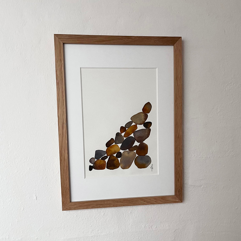 Stones in Balance – originalt maleri af Mette Handberg, nordisk natur med balancerende sten