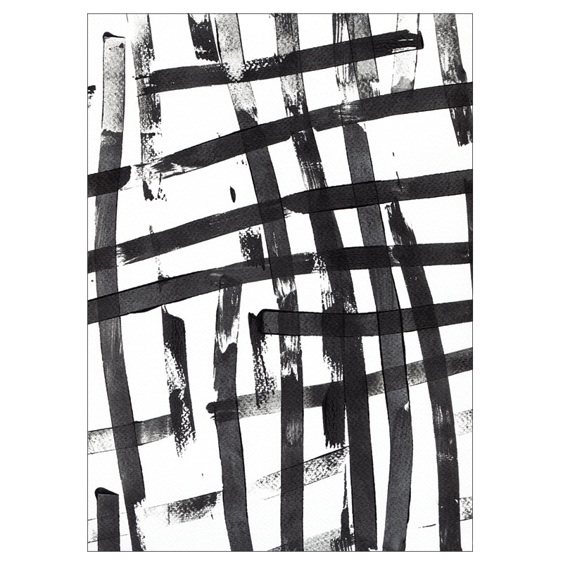 Strokes – abstrakt sort-hvid kunstplakat af Mette Handberg, geometriske former og penselstrøg