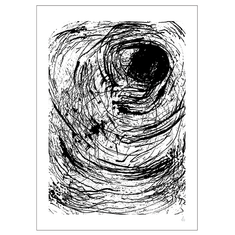 The Eye – abstrakt sort-hvid kunstplakat af Mette Handberg, udtryksfulde blækstrøg
