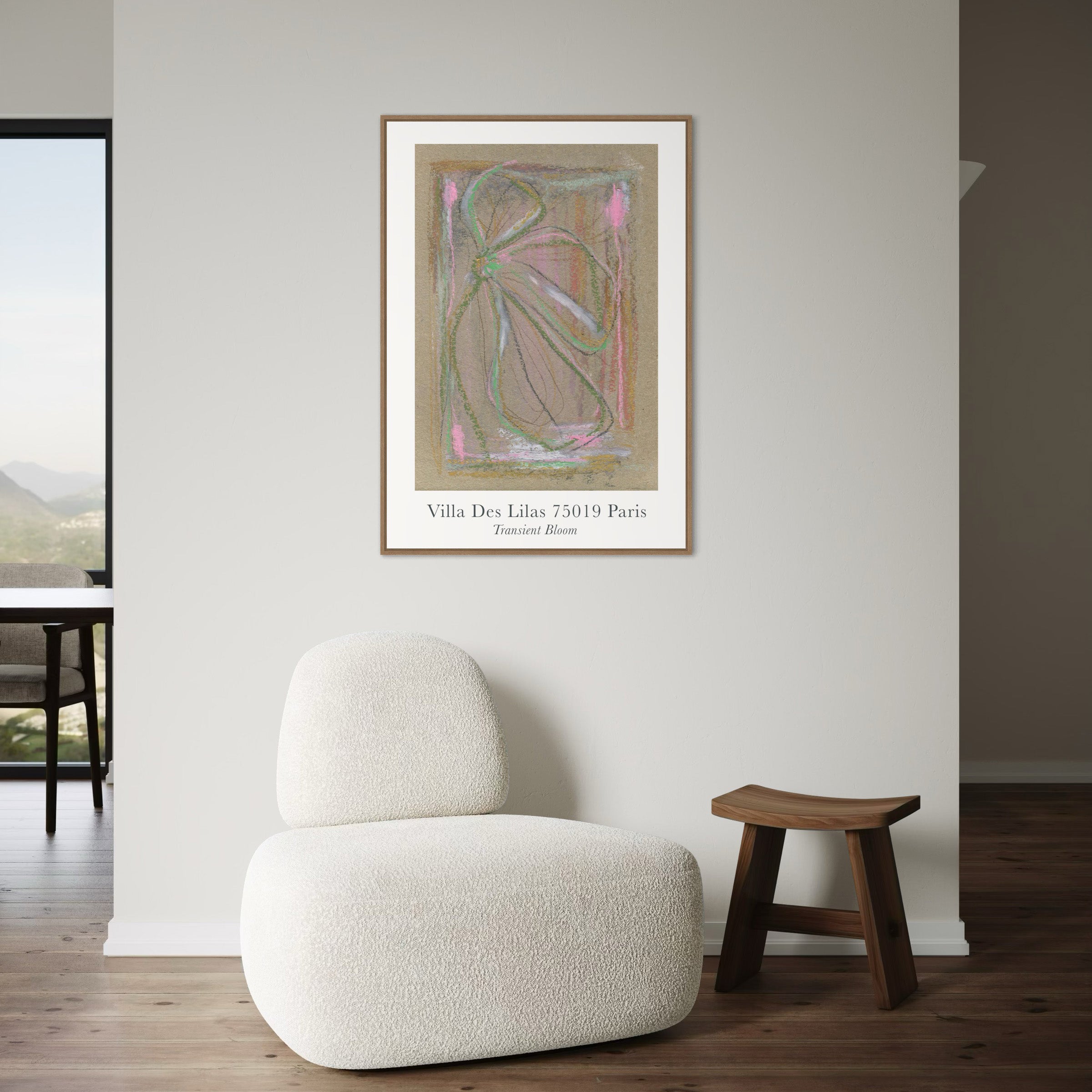 Transient Bloom kunstplakat ved spisestue
