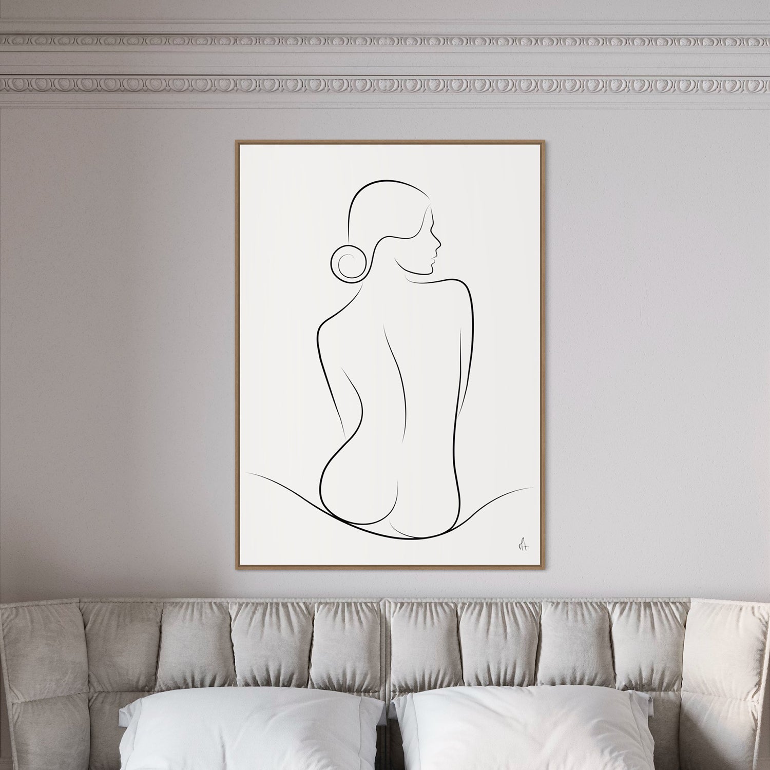 Wave Silhouette kunstplakat af Mette Handberg i soveværelset