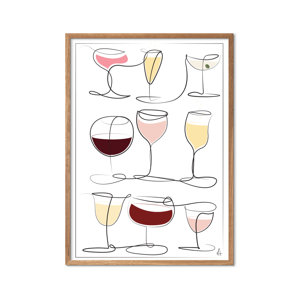 Wine and Drinks kunstplakat med egeramme