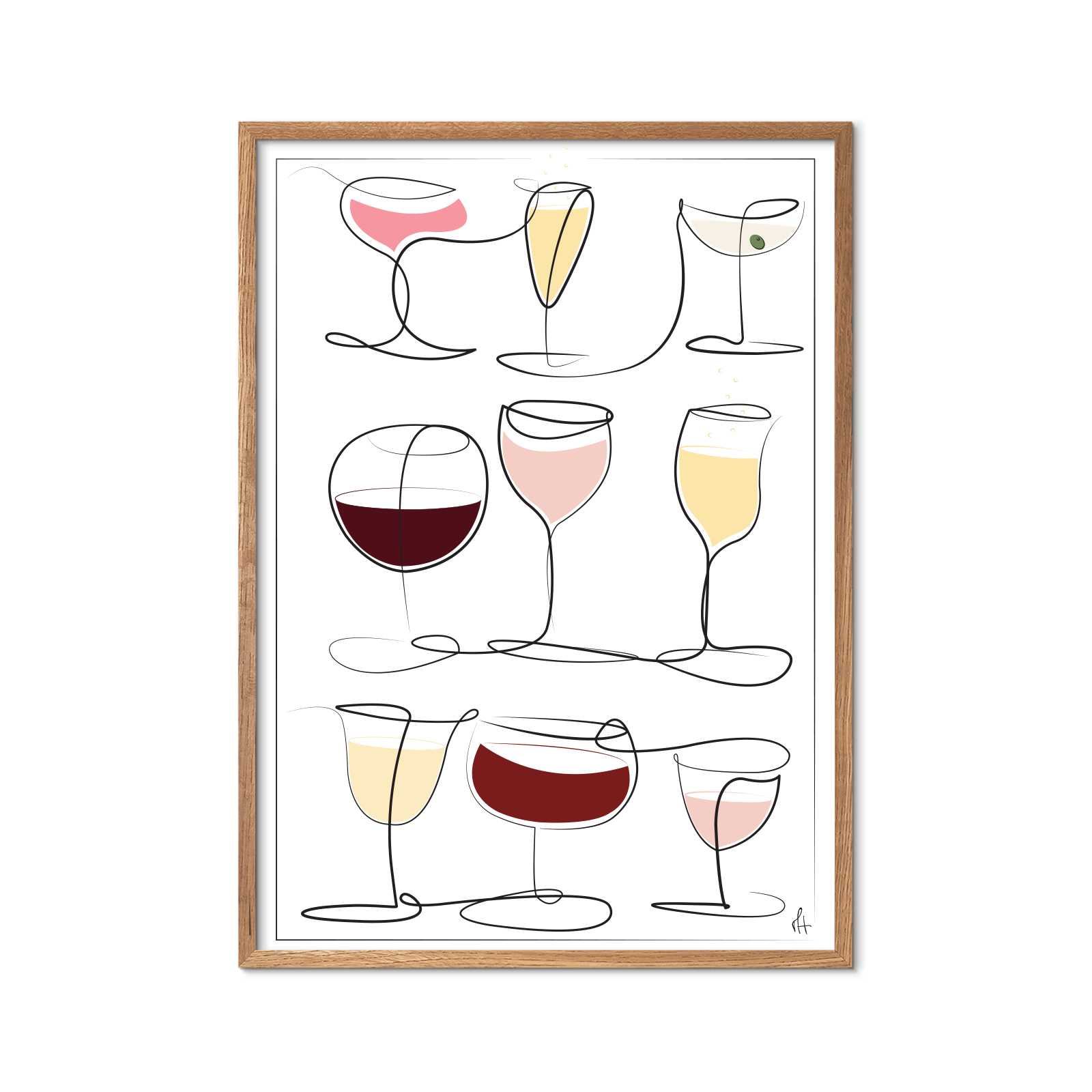 Wine and Drinks kunstplakat med egeramme