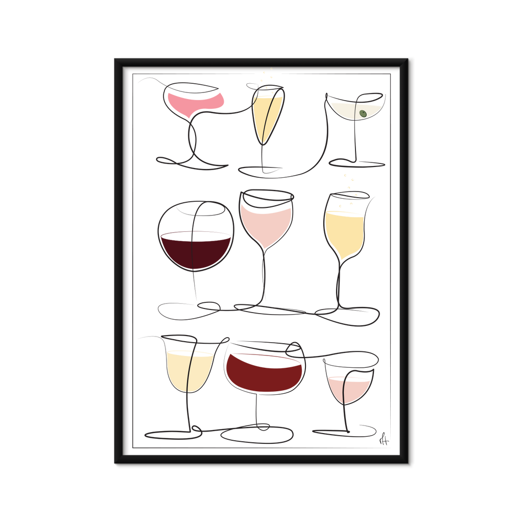 Wine and Drinks kunstplakat med sort aluminiumsramme