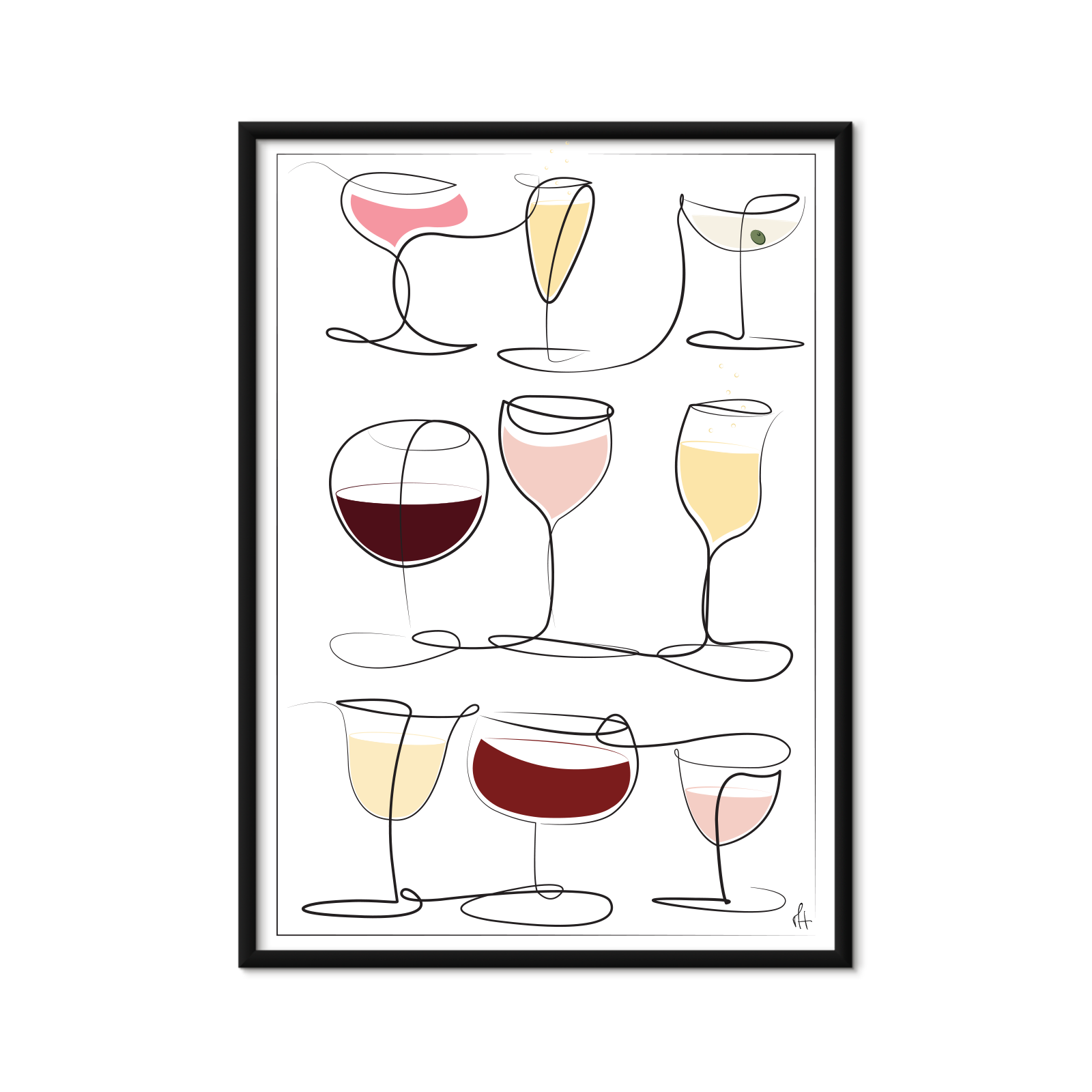 Wine and Drinks kunstplakat med sort aluminiumsramme
