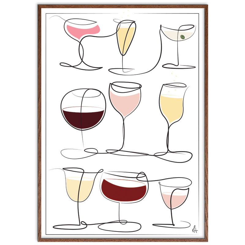 Wine and Drinks kunstplakat med dark oak ramme