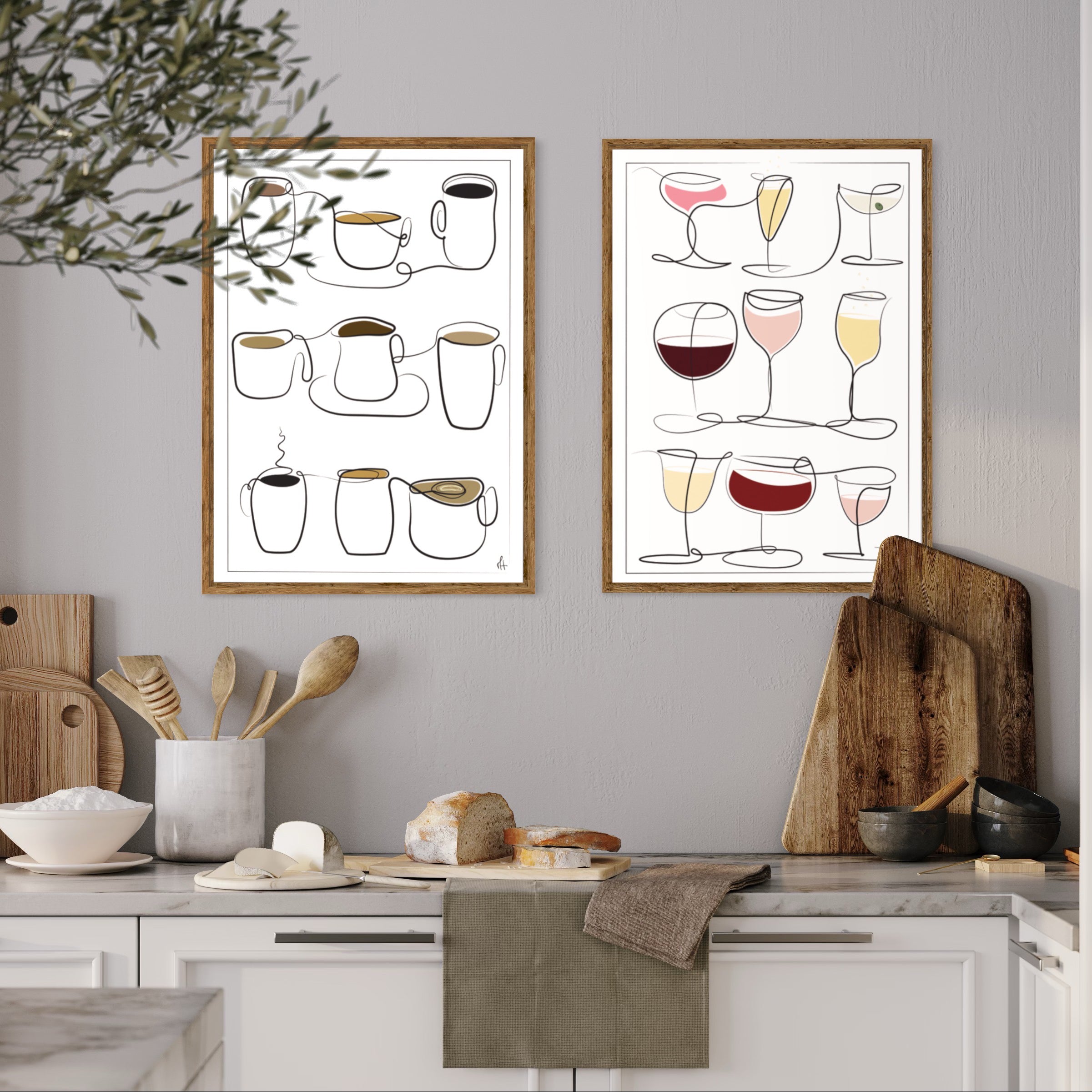 Wine and Drinks kunstplakat i køkkenet