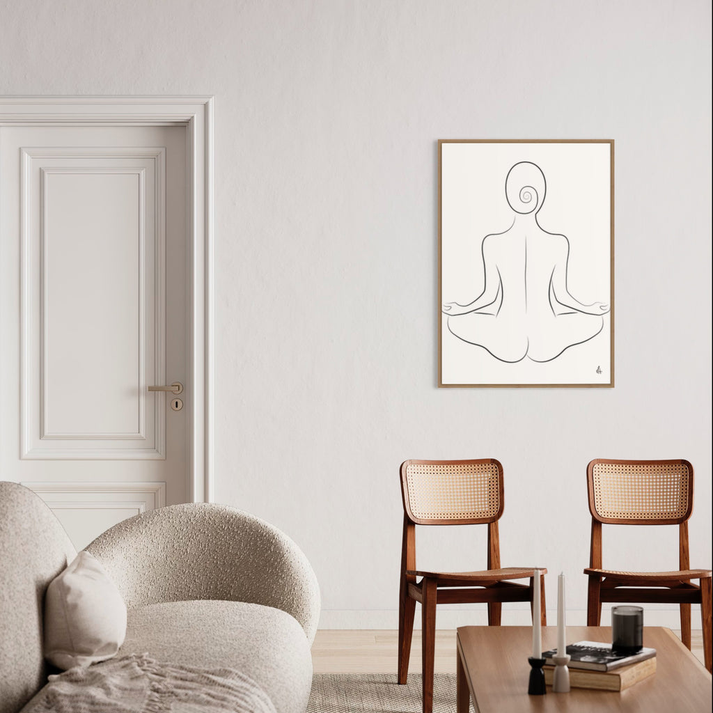 Yoga Silhouette kunstplakat af Mette Handberg i stuen