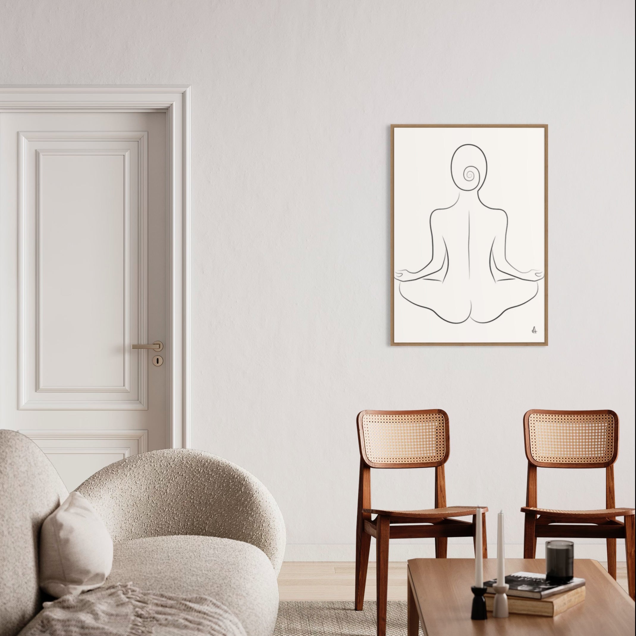 Yoga Silhouette kunstplakat af Mette Handberg i stuen
